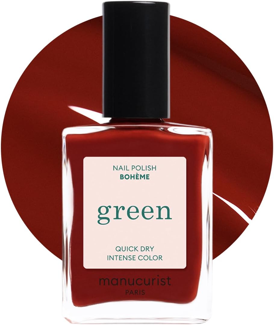 Manucurist Green Quick Dry Nail Polish Bohème - Brownish Red Nail Polish - 9-Free, Plant-Based and Vegan - Non Toxic - Natural Classic - Nails Care - Manicure - Made in France - 0.5 fl oz