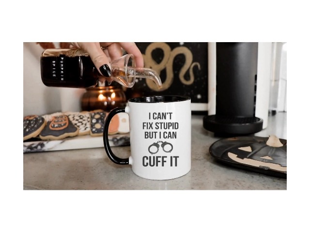 Keramik-Blumentopf Mit Spruch "I Can't Fix Stupid But I Can Cuff It" - Inkl. Bambus-Untersetzer, 8,9 Cm, Weiß - Lustige Deko Für Polizisten