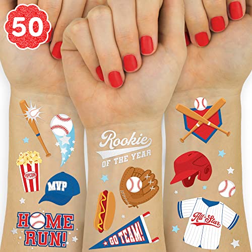 xo Fetti Baseball Temporary Tattoos - 56 Foil Styles | Baseball Birthday Party Boys + Girl Sports Baseball Party Supplies Baseball Baby Shower