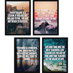 FATMUG Synthetic Framed Wall Paintings Inspiring Quotes For Office And Home - Set Of 4 With Glass - Dreams