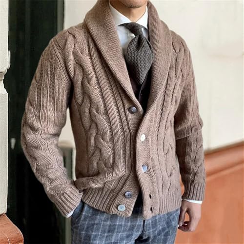 Men's Cable Knit Cardigan Sweater Fall Winter Shawl Collar Long Sleeve Buttons Down Sweaters2