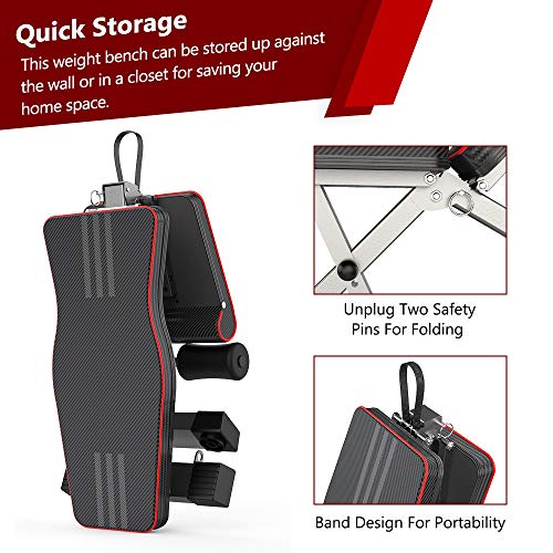 OUNUO Adjustable Weight Bench Foldable, Fitness Workout Bench Weight Lifting Sit-up Multi-use Exercise Bench Flat Incline Decline Bench Press for Home Gym Training