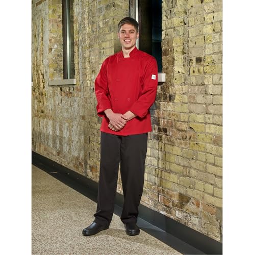 Image of Mercer Culinary M60010RDS Millennia Men's Cook Jacket with Traditional Buttons, Small, Red