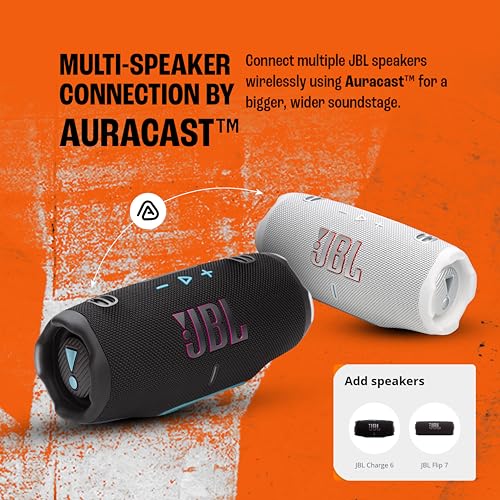 Image of JBL Charge 6, Powerful Pro Sound with AI Sound Boost Wireless Portable Bluetooth Speaker,28 Hrs Playtime, Auracast Multi-Speaker Connection, Built in Power Bank, IP68 Waterproof Black & Orange