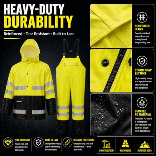 Image of Rain Suit For Men & Women Waterproof Heavy Duty Rain Gear Reflective Jacket for Fishing Outdoor Work Raincoats