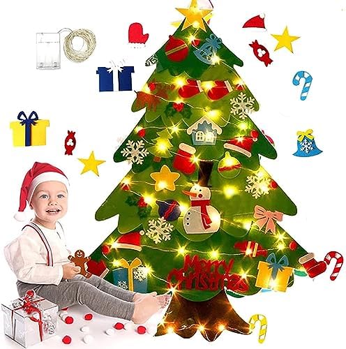 Felt Montessori Christmas Tree for Kids Toddlers with 21 Pcs Detachable Ornaments,Montessori Christmas Tree with Lights,Felt Christmas Tree for Kids Wall