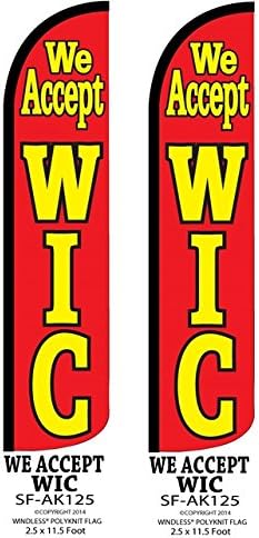 We Accept WIC Two(2) Windless Swooper Feather Flag Sign Kits With Pole and Ground Spikes