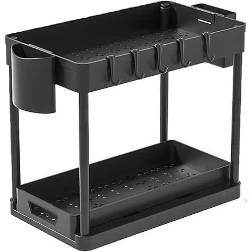 2 Layers Multi-Purpose Pull-Out Storage Organizers, Under Sink Organizers and Storage for Bathroom & Kitchen, Under Cabinet Organizers and storage, Black