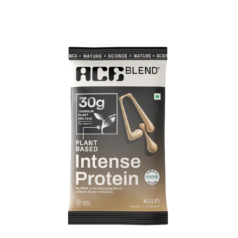 Ace Blend Intense 30G Plant Protein (4 Servings) | Pea & Brown Rice Isolate | 6G BCAA | Complete Amino Acid Profile | Gut Friendly | Muscle Growth & Recovery | Men & Women | Kulfi Flavour