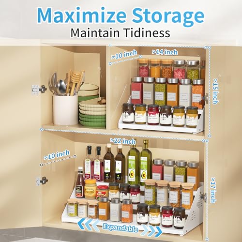 Spice Rack, 3-Tier Extendable Spice Holder, Spice Organization for Cabinet Expandable Width, Spice rack organiser Seasoning Organizer for Cabinet, Countertop, Pantry, White - Image 5