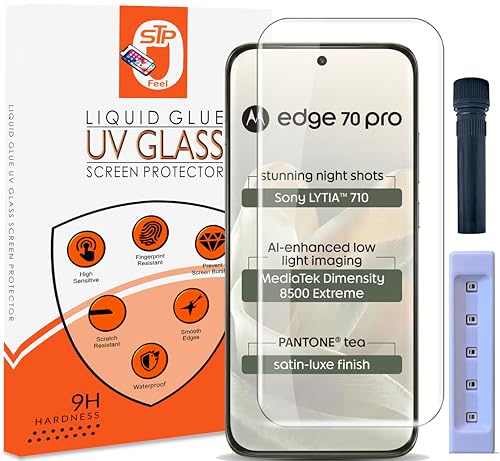 Image of STP FEEL Advanced UV Tempered Glass Screen Protector Guard Compatible For Motorola Edge 70 Pro 5G (6.8 Inch, Pack of 1) Full Adhesive UV Curved Case Friendly HD Clarity with easy installation kit