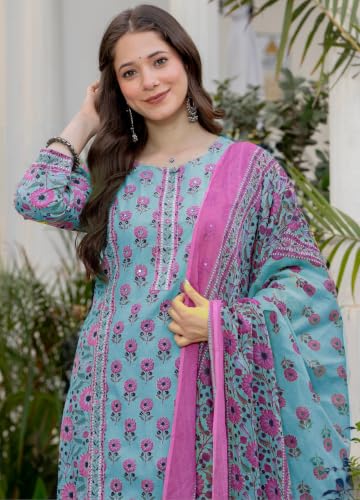 Image of Amayra Women's Pure Cotton Straight Kurta Set with Palazzo Pants & Dupatta|Kurta Set for Women