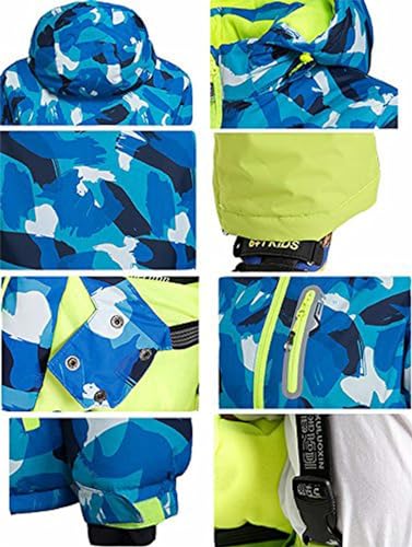 WOWULOVELY Boy's Ski Jacket + Pants Snow Insulated Suit Windproof & Waterproof,Blue+blue,14 - Thumbnail 6