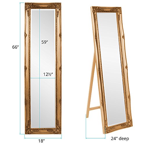 Howard Elliott Queen Ann Self Standing Mirror, Antique Gold Leaf, Rectangular Metal Framed Floor Mirror Vintage Leaning Wall Mirrors For Home Decor, Living Room, Bathroom, Bedroom, Or Hallway #TOP2
