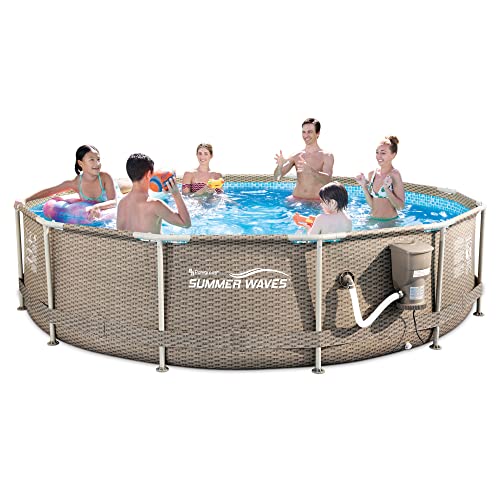 Summer Waves P20012335 Active 12Ft X 30In Outdoor Round Frame Above Ground Swimming Pool Set With Skimmer Filter Pump & Filter Cartridge, Tan Wicker #TOP6