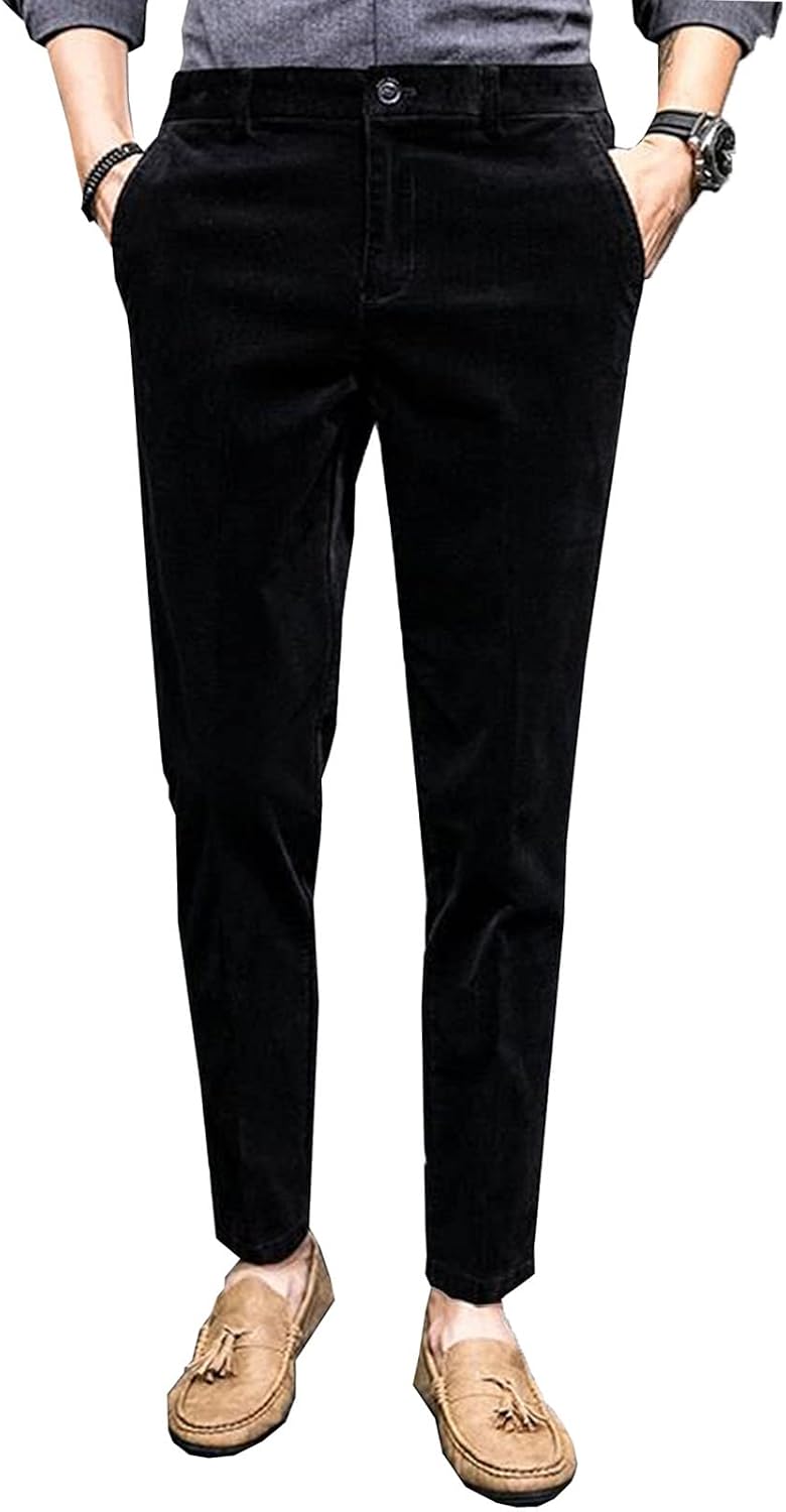 Men's Corduroy Dress Pants Regular Fit Separate Suit Pants for Men Ankle Length
