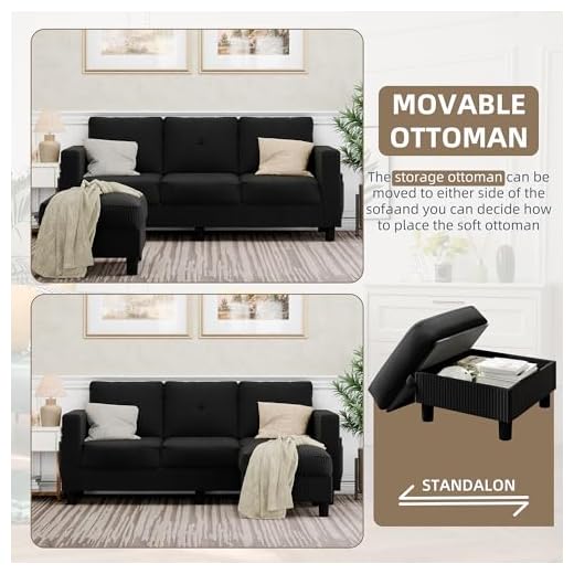 JAMFLY L-Shaped Sectional Sofa with Ottoman