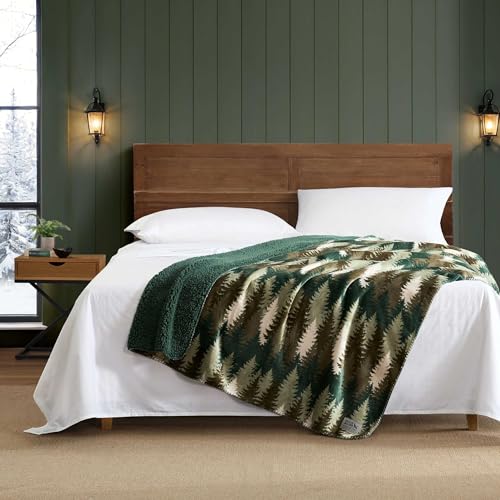 Image of Eddie Bauer - Oversized Throw Blanket 50x70, Reversible Plush Blanket for Couch or Bed, Nature Inspired Room Decor (Stepped Pines Green)