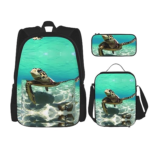 Sac à dos léger avec bandoulière réglable tortue de mer et trousse