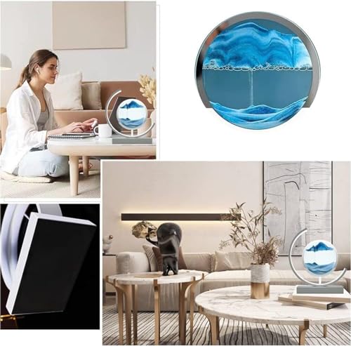 3D Moving Sand Art Table Lamp Creative Quicksand Painting Table Lamp, 3D Hourglass LED Lamp, Moving Sand Art Painting Desk Lamp, Three-Tone Light Quicksand Painting Art Bedside Table Lamp ( Color : Re - Image 2