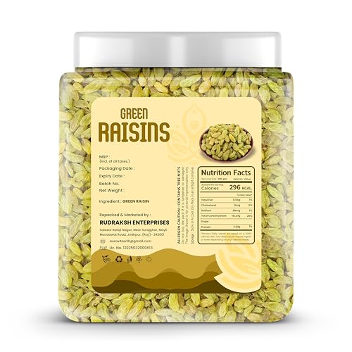 Image of Auravita Healthy Green Raisins 1kg | 100% Natural Dried Grapes (Kishmish) | Nutritious, Delicious & Healthy Snack | Source of Fibre in Nuts | No Preservatives in Dry Fruit