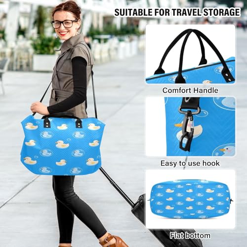Travel Duffle Bag Weekender Bags Overnight Bag with Toiletry Bag Gym Duffel Bag Bubbles Blue Duck for Travel Business Trips Sport 6