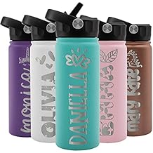 Personalized Kids Water Bottle w Name & 36 ICON Free Engraving! Custom Toddler Water Bottle for Children | 18 oz - 9 Color | BPA Free - Double Wall Insulated