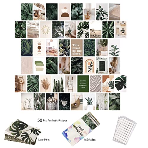 Soonyo 50Pcs Green Room Decor Aesthetic Posters Wall Collage Kit,Boho Collage Kit Plant Room Decoration Green Wall Collage Kit For Teen Girls, Small Posters For Room Bedroom Aesthetic #TOP29