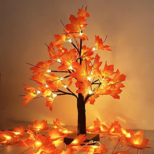 Lighted Maple Tree Thanksgiving Decorations, 24LED Tabletop Tree Lights Artificial Bonsai Tree Lamp Fall Centerpieces for Tables, Autumn Christmas, Halloween, Fall Decor for Home Warm White