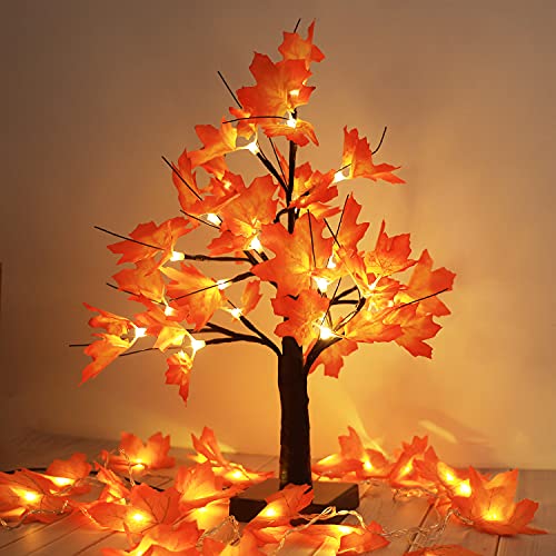 Lighted Maple Tree Thanksgiving Decorations, 24LED Tabletop Tree Lights Artificial Bonsai Tree Lamp Fall Centerpieces for Tables, Autumn Christmas, Halloween, Fall Decor for Home Warm White
