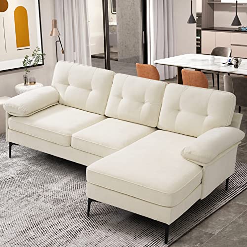 EASELAND 82\" L-Shape Sofa with Reversible Chaise Lounge, Convertible Sectional Sofa Couch, Chenille Modern Sofa Couch for Living Room, Apartment and Office, Removable Cover (White) - Thumbnail 6