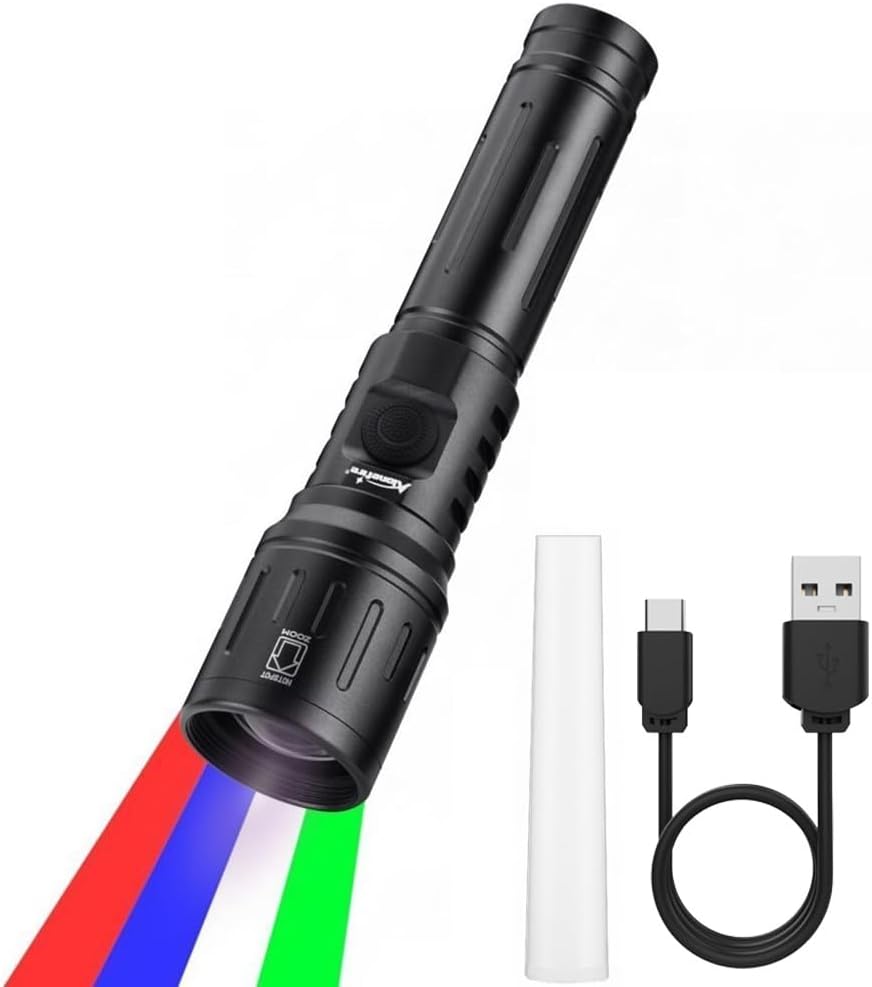 ALONEFIRE X94 RGBW Multi-Color LED Flashlight USB-C Rechargeable Zoomable Red Green Blue White Light for Astronomy Hunting