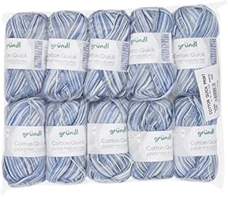 Gründl Cotton Quick Print Knitting Yarn / Crochet Yarn (Colourful Yarn 100% Cotton, Oeko-Tex Certified, 50 g / 125 m, Needle Size: 3 - 4, 10 x 50 g), Blue/Navy/Grey Mix Colour, 35 x 24 x 7 cm