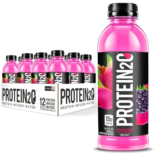 Protein2o 15g Whey Protein Isolate Infused Water, Ready To Drink, Sugar Free, Gluten Free, Lactose Free, No Artificial Sweeteners, Dragonfruit Blackberry, 16.9 oz Bottle (Pack of 12)