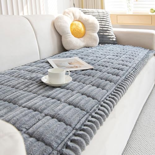 vctops Striped Couch Cover Super Soft Corduroy Sectional Sofa Cover Washable Non Slip Sofa Slipcover Furniture Protector for Kid Dog Pet,1 Piece (Light Grey,27"x70")