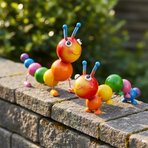 Cruis Cuka Metal Caterpillar Statue Yard Art Garden Decor for Outside Patio Lawn Ornaments Fence Decorations Gift for Family,Friends,Garden Lovers - Set of 2(Colorful) by Cruis Cuka - Used condition - Image 5