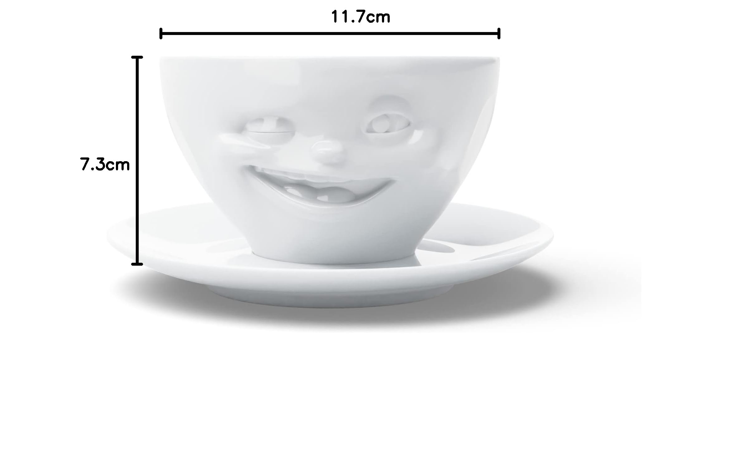 FIFTYEIGHT PRODUCTS / Kaffeetasse mit Unterteiler „Zwinkernd“ (Porzellan, 200 ml, weiß, Made in Germany)