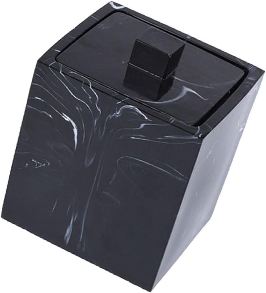 Cotton Swabs Storage Box Resin Marble with Lid for Home Use
