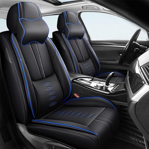 Image of Car Seat Covers for Neon,for Dodge Neon 2000-2005,Leather Front Seat Covers,Airbag-Compatible Car Seat Protectors,Waterproof Seat Cover for Cars(Black+Blue,2PCS /with Pillows)