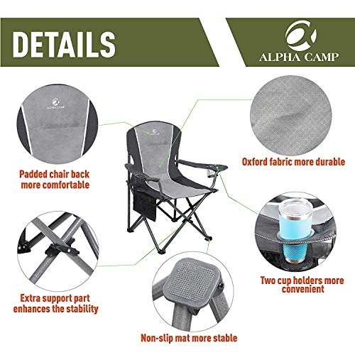 ALPHA CAMP Camping Chair Folding Chair Padded with Drink Holders Fishing Chair with Armrests up to 160 kg Outdoor Chair Extra Wide Comfort - Image 4