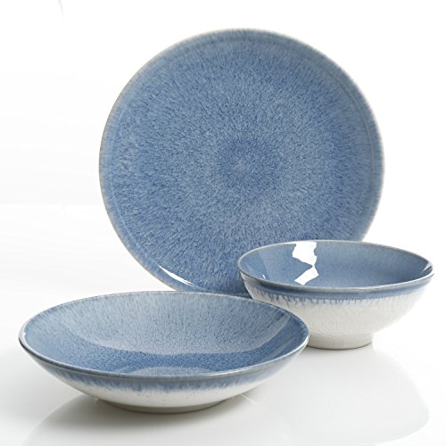 Gibson Elite Ombre Blue 12 Piece Double Bowl Dinnerware Set, Blue #TOP7