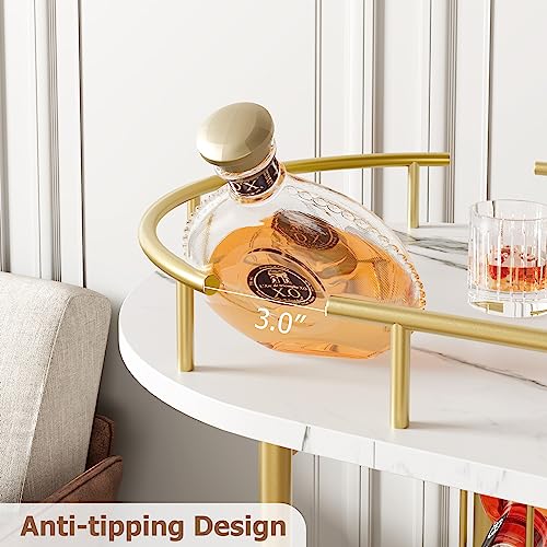 Gold Bar Carts with 4-Tiers Storage Shelves,Mobile Bar Seving Carts on Wheels with Wine Rack and Glass Holder for Kitchen, Living Room, Dining Room