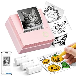 Sticker Printer PM290C Mini Printer Portable Print Pod, Wireless Bluetooth Sticker Maker with 3 Rolls Paper,Inkless Thermal Printer Photo Printer with Smart AI APP, Pictures, DIY, Journal, Pink