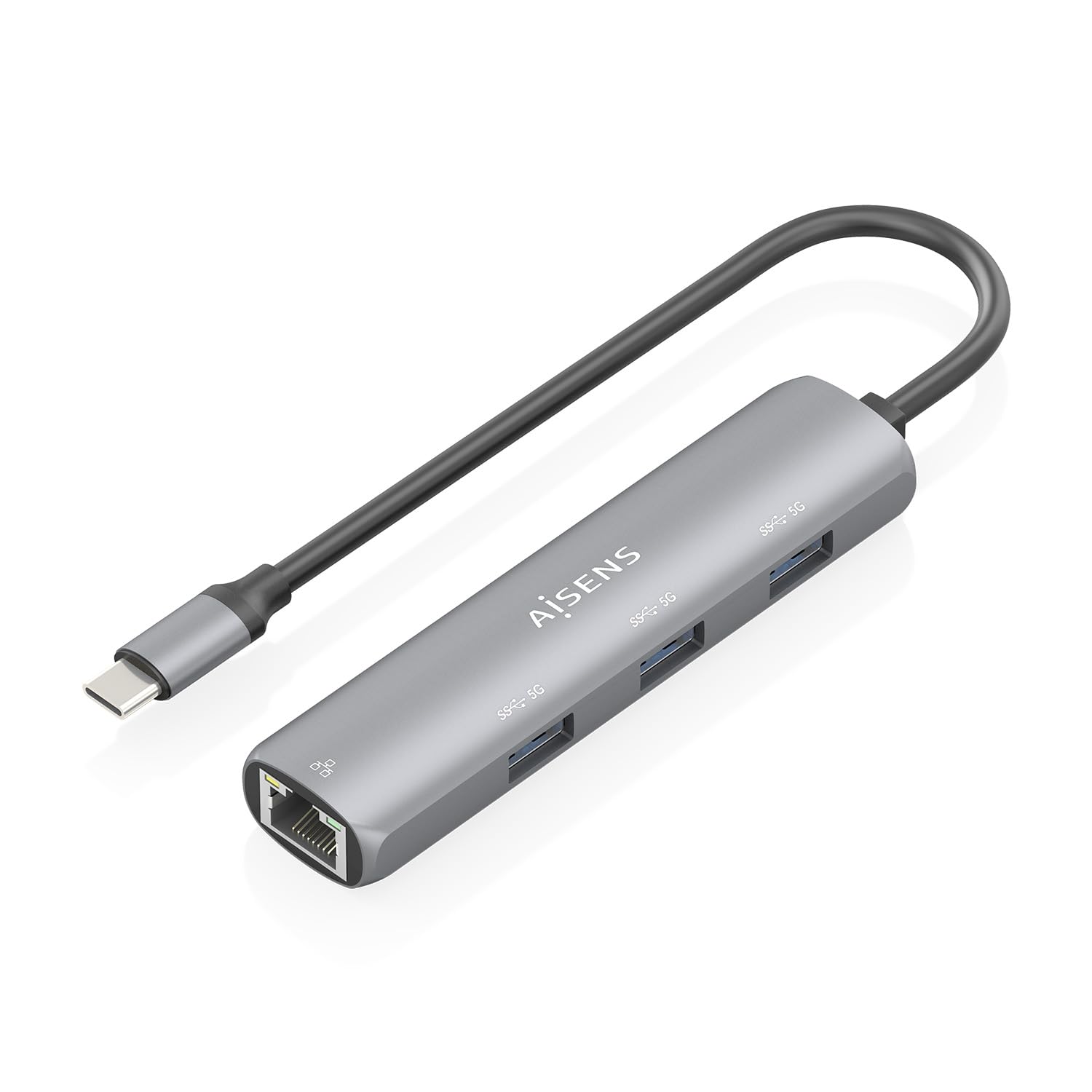 Hub USB Tipo-C Aisens ASUC-4P038-GR/ 3xUSB/ 1xRJ45/ Gris