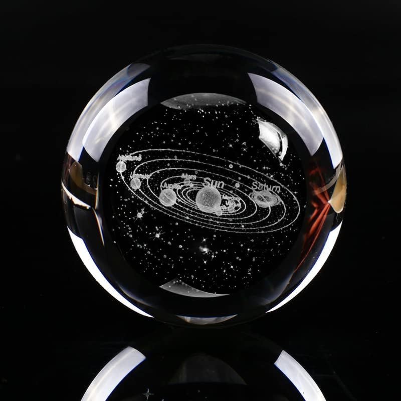 Image of Qianwei 3D Solar System Crystal Ball - 7pcs Space Science Astronomy Gifts Decor Glass Figurines Statue Stuff Planet Lamp for Room Decorations Keepsake Paperweight