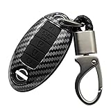 ontto for Nissan 5 Buttons Carbon Fiber Smart Remote Key Fob Cover Case Car Key Holder Key Protector Keychain Keyring Premium ABS Key Shell and Silicone Case Fit for Nissan Altima Maxima Black