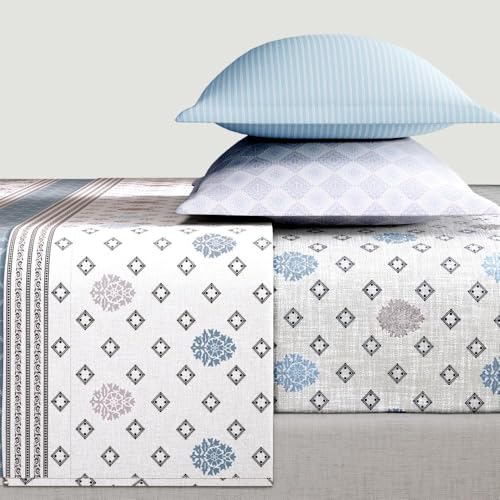 Image of Wakefit Printed Cotton Fitted Bedsheet | 300 TC Elastic Fitted Sheet, King Bed Bedsheet with 2 Pillow Covers | Gabriel - 78x72 inches, Multicolour