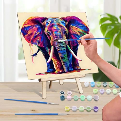 Tinnoon Kit Peinture Numero Enfant Adulte Désert des éléphants Kit de Peinture à l'huile sur Toile Bricolage 45x45cm, Peinture par Numéro avec Pinceaux Peinture de Dessin de Pigment Acrylique U-1998 – vue 2