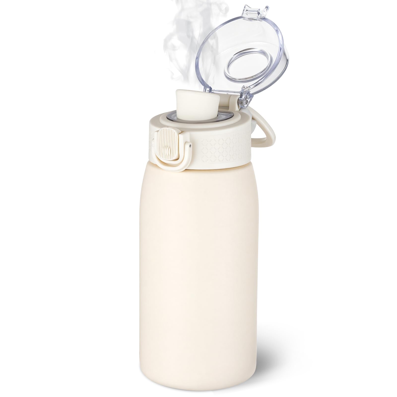Insulated Water Bottle 12 oz with Dustproof Lid, Carry Handle & Tea Infuser, BPA-Free & Leakproof, Stainless Steel Water Bottles Ideal for Fitness, Hiking, Office & Outdoor Use （Beige ）