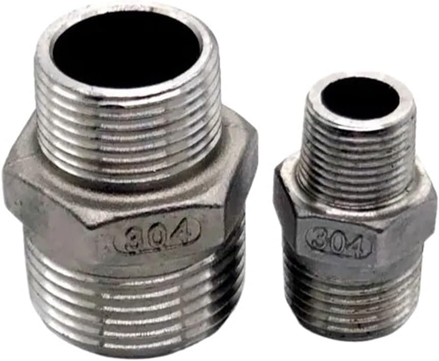 Stainless Steel Hex Nipple,Hex Nipple Union 304 Stainless Steel Pipe Fitting Connector Water Oil 1/8" 3/8" 1/2" 1" 1-1/2"Male to Male Thread(DN25 to DN10)